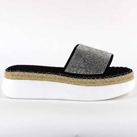 ​Papuci casual de dama, cu talpa groasa, decorati cu pietre WDI-319-BLACK, Culoare (12): Argintiu, Negru, Marime (12): 41 - - Roveli