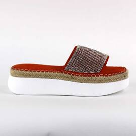 ​Papuci casual de dama, cu talpa groasa, decorati cu pietre WDI-318-ORANGE, Culoare (12): Portocaliu, Marime (12): 41 - - Roveli
