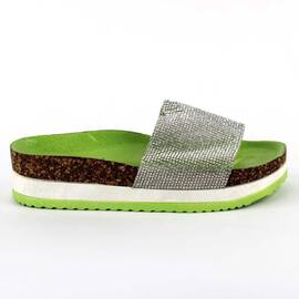 Papuci casual de dama cu aplicatii de pietre 00116-GREEN​, Culoare (12): Verde, Marime (12): 39 - - Roveli