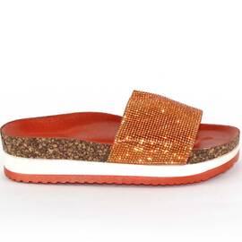Papuci casual de dama cu aplicatii de pietre 00116-ORANGE, Culoare (12): Portocaliu, Marime (12): 39 - - Roveli