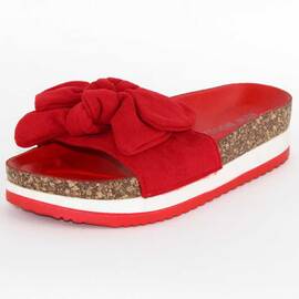 ​Papuci casual de dama cu funde aplicate00115-RED, Culoare (12): Rosu, Marime (12): 38 - - Roveli
