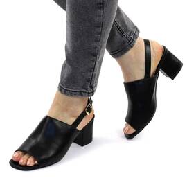 Sandale de dama cu toc patrat, mediu X-086-BLACK, Culoare (12): Negru, Marime (12): 41 - - Roveli