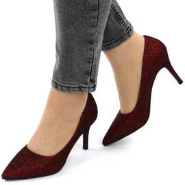Pantofi de dama, stiletto, decorati cu glitter H7-WINE​, Culoare (12): Visiniu, Marime (12): 37 - - Roveli