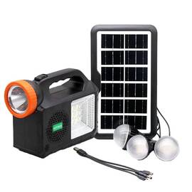 Kit solar-Lanterna, radio si mp3, panou solar, 3 becuri si functie powerbank : Culoare - negru/portocaliu, Culoare (tm): negru/portocaliu - - Roveli