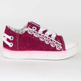 ​Tenisi de copii, ornati cu glitter si danteluta 88-8-FUXIA, Culoare (12): Alb, Fucsia, Marime (12): 32 - - Roveli
