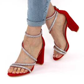 Sandale de dama elegante, cu toc inalt si gros 3008-121-RED, Culoare (12): Argintiu, Rosu, Marime (12): 36 - - Roveli