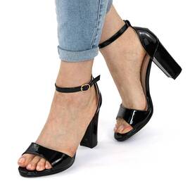 ​Sandale de dama elegante din lac,cu platforma si tocul inalt si gros YX-3-BLACK, Culoare (12): Negru, Marime (12): 40 - - Roveli