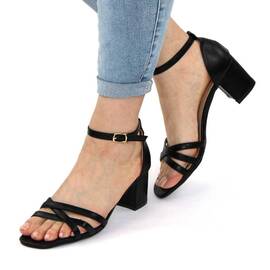 ​Sandale de dama cu barete subtiri si toc mediu gros 980-21-BLACK, Culoare (12): Negru, Marime (12): 36** - - Roveli