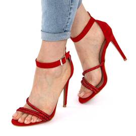 Sandale de dama elegante, cu barete subtiri, toc inalt si subtire YH10-80-RED, Culoare (12): Rosu, Marime (12): 36 - - Roveli