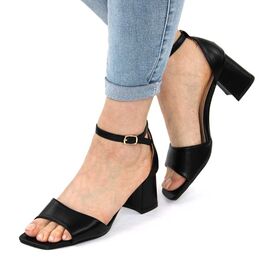 Roveli - Sandale de dama potrivite stilului casual business cu toc mediu, patrat 980-18-BLACK, Culoare (12): Negru, Marime (12): 36**-