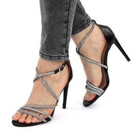 Sandale de dama elegante, cu barete subtiri, toc inalt si subtire YH10-95A-BLACK, Culoare (12): Argintiu, Negru, Marime (12): 36 - - Roveli