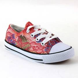 ​Tenisi de copii, decorati cu dantela colorata Z-16-CORAL, Culoare (12): Alb, Multicolor, Corai, Marime (12): 29 - - Roveli