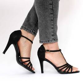 Sandale elegante de dama cu bareta pe picior si bretele subtiri  MS-15-BLACK, Culoare (12): Negru, Marime (12): 36 - - Roveli