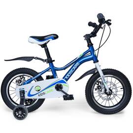 Bicicleta pentru copii 2-4 ani HappyCycles KidsCare, roti 12 inch, cu roti ajutatoare si frane pe disc, albastru - - Roveli