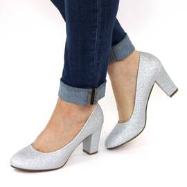 Pantofi eleganti de dama​, cu toc inalt RD21-1-SILVER, Culoare (12): Bleumarin, Marime (12): 39 - - Roveli