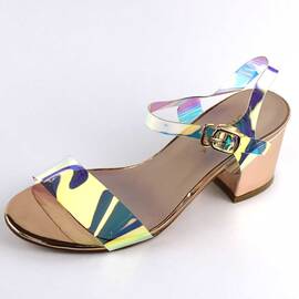 ​Sandale de dama, aurii, cu toc mediu, patrat W2018-3-GOLD, Culoare (12): Auriu, Multicolor, Marime (12): 38** - - Roveli