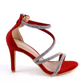 Sandale de dama elegante, cu barete subtiri, toc inalt si subtire 3008-119-RED, Culoare (12): Argintiu, Rosu, Marime (12): 37** - - Roveli