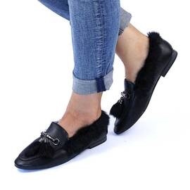 Mocasini de dama cu accesoriu metalic HY-6613-BLACK, Culoare (12): Negru, Marime (12): 36 - - Roveli