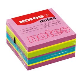 Roveli - Notes autoadeziv cub, 75x75mm, 450 file/set, 4 culori spring neon, Kores-