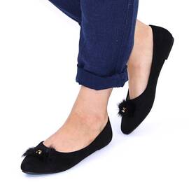 Balerini de dama, accesorizati cu puf si brosa aurie 1861-BLACK, Culoare (12): Negru, Marime (12): 36 - - Roveli