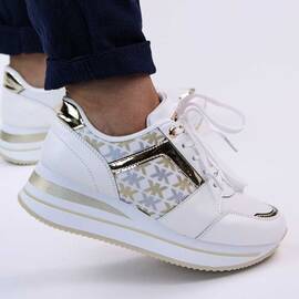 ​Sneakers casual de dama, cu platforma si insertii aurii 28706-WHITE, Culoare (12): Auriu, Marime (12): 37** - - Roveli