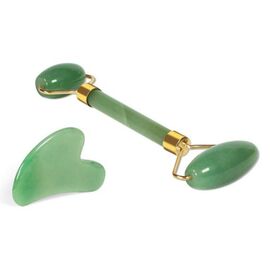 Set masaj facial rola dubla jad si piatra Gua Sha - - Roveli