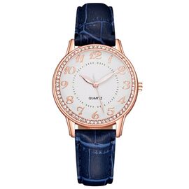 Ceas de mana, dama, elegant, albastru, piele ecologica, quartz - - Roveli