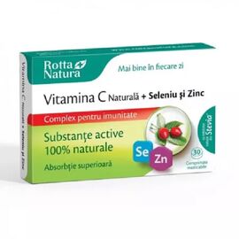 Vitamina C Naturala + Seleniu si Zinc 30 comprimate masticabile Rotta Natura - - Roveli