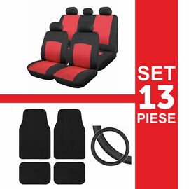 Set huse scaun 13 piese cu covorase mocheta si husa volan - ROSU - - Roveli