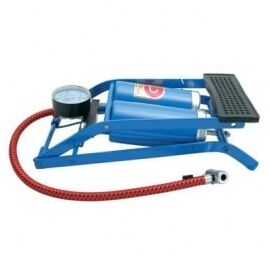 Pompa aer auto Carpoint de picior dubla cu 2 cilindri si manometru , 7 bar 100psi, model albastru - - Roveli