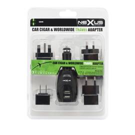 Adaptor de calatorie universala cu soclu 2 x USB, 4 x fisa pentru diferite retele + fisa bricheta - - Roveli