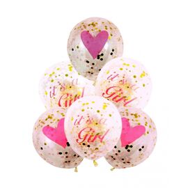 Roveli - Set 6 buc. baloane pentru Zi de Nastere Fetite, culoare Roz cu Confetti-