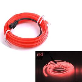 Fir Neon Auto "EL Wire" culoare Rosie, lungime 2M, alimentare 12V, droser inclus - - Roveli