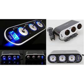 Prelungitor priza 3 cai auto si 1 USB Cod:WF-013 - - Roveli