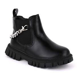 Ghete de copii, imblanite, cu talpa groasa si lant decorativ detasabil B38-BLACK, Culoare (12): Negru, Marime (12): 28 - - Roveli