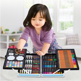 Set 145 piese pentru pictura, pentru copii sau adulti, pixuri de colorat, creioane colorate si vopsele de pictura, cu geanta de transport ALBASTRA, model AVX-WT-RUBENS145 - - Roveli