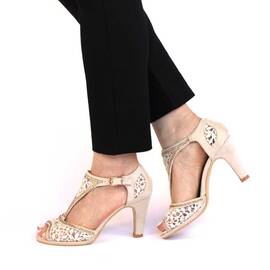 Sandale de dama cu toc inalt bej 6206-9A-BEIGE, Marime (12): 36 - - Roveli