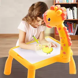 Roveli - Masa Muzicala de Desen pentru copii cu Proiector, model Girafa, culoare Galben, 24 imagini, AVX-WT-222-2-YELLOW-GIRAFFE-