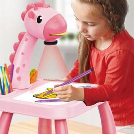 Masa Muzicala de Desen pentru copii cu Proiector, model Girafa, culoare Roz, 24 imagini, AVX-WT-222-2-PINK-GIRAFFE - - Roveli