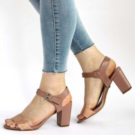 Sandale de dama roz cu toc gros si bareta bronz  M-31-PINK, Marime (12): 36* - - Roveli