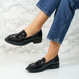 Pantofi dama casual din piele ecologica lacuita Negri Orien, Culoare (12): Negru, Marime (12): 38 - - Roveli