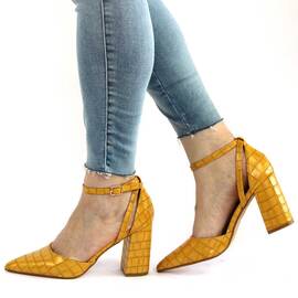 Pantofi de dama cu tocul gros, piele sintetica R1L1420-19-YELLOW, Marime (12): 39 - - Roveli