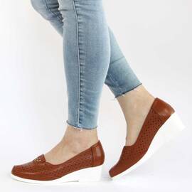 Pantofi de dama perforati cu platforma​ comozi si usori D-6-Camel, Marime (12): 37 - - Roveli