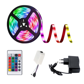 Banda LED 2835 multicolora, 5 metri, 12V, RGB, cu telecomanda - - Roveli