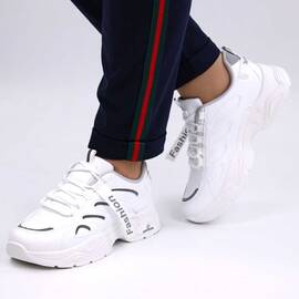 Sneakers de dama cu talpa supradimensionata  si banda reflectorizanta 559-WHITE/SILVER, Culoare (12): Alb, Marime (12): 38* - - Roveli