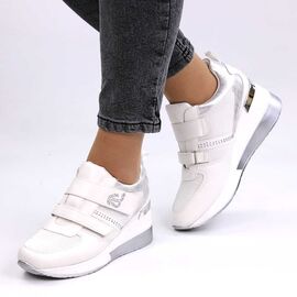 Roveli - ​Pantofi casual de dama , cu toc ascuns , accesorizati H010-WHITE, Culoare (12): Argintiu, Alb, Marime (12): 36**-