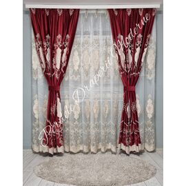 SET Perdea si Draperie la comanda Model BAROC, CATIFEA/PERLE, GAMĂ LUX GRENA/BEJ - - Roveli