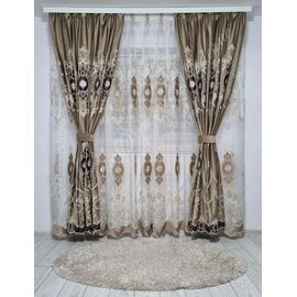 SET Perdea si Draperie la comanda Model BAROC, CATIFEA/PERLE, GAMĂ LUX CAPUCINNO/MARO - - Roveli
