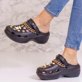 Roveli - Papuci dama cu accesorii colorate Negri Bambina-