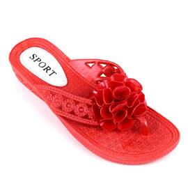 ​Papuci de dama, flip -flop , cu decor floare LB-A52-RED, Culoare (12): Rosu, Marime (12): 37 - - Roveli